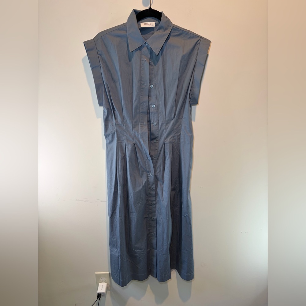 Avara Sleeveless Button-Front Midi Dress in‎ Slate Blue
